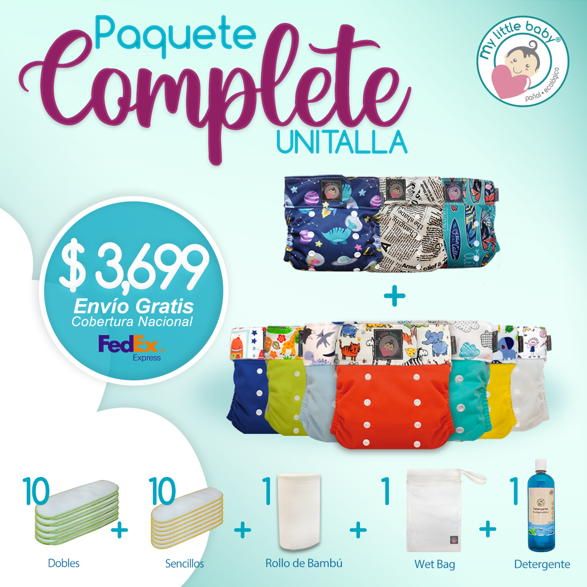 Paquete de 10 pañales complete y accesorios