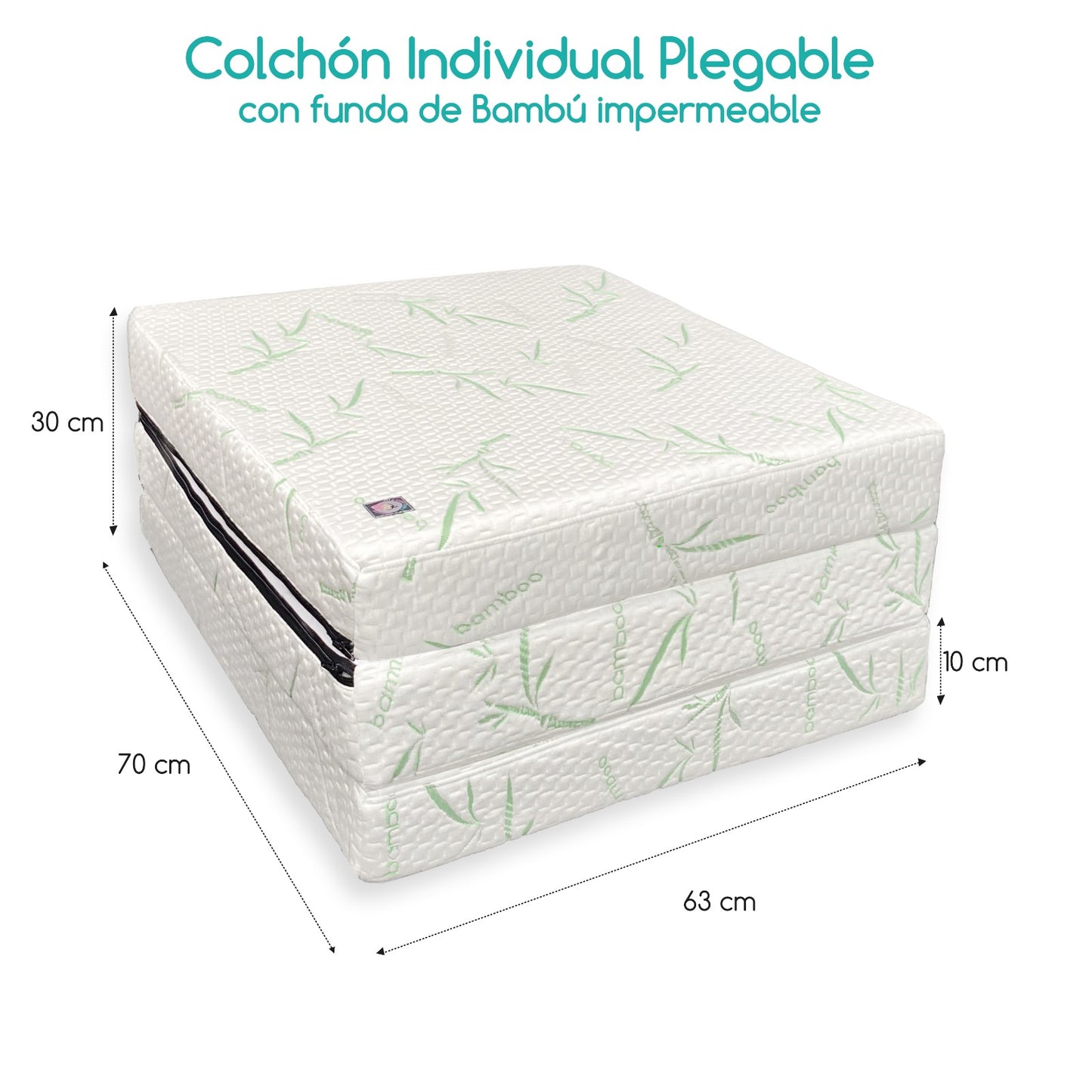 Colchón Individual Plegable de bambú 190 x 70 x 10 cm | Espuma HD, Funda Impermeable  Hecho en México por Colchones Dorm®