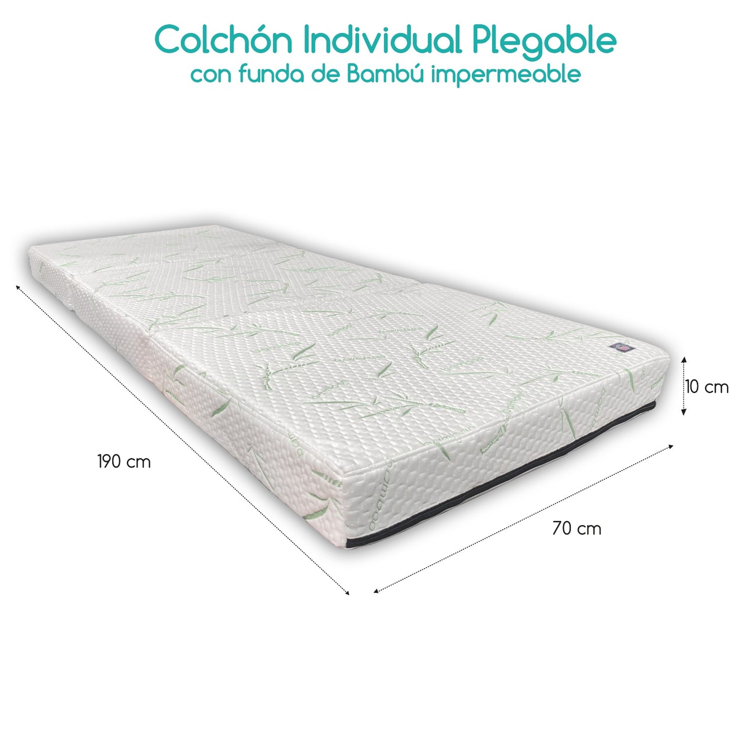 Colchón Individual Plegable de bambú 190 x 70 x 10 cm | Espuma HD, Funda Impermeable  Hecho en México por Colchones Dorm®