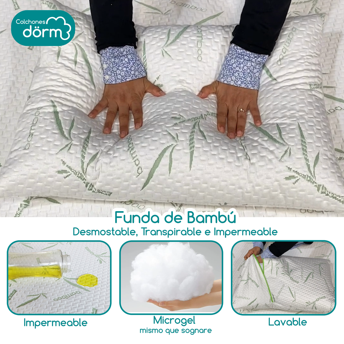 Almohadas Microgel Funda De Bambú Impermeable Lavable