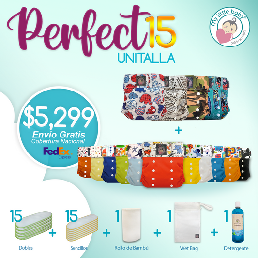 Paquete de 15 pañales y accesorios